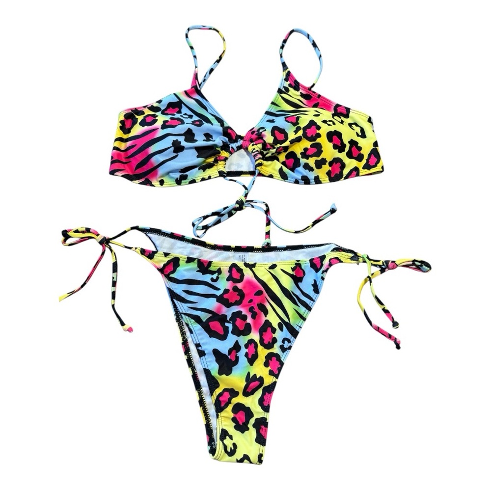 New Colorful Animal Print String Bikini Set Both Size XL Adjustable Top